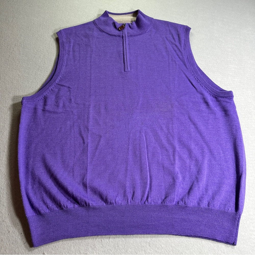 Peter Millar Sweater Vest Mens XL‎ Purple 100% Merino Wool 1/4 Zip Pullover Golf